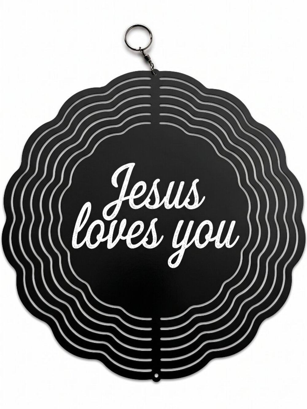 10" Jesus Loves You Kinetic Wind Spinner - Black Metal Hanging Yard Decor